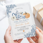 Invitation Dusty Blue Chinoiserie Automne Citrouille Tea Part
