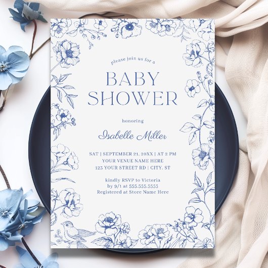 Invitation Dusty Blue Chinoiserie Baby shower garçon