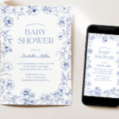 Invitation Dusty Blue Chinoiserie Baby shower garçon