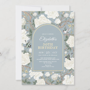 Invitation Dusty Blue Chinoiserie Floral Femmes 50e anniversa