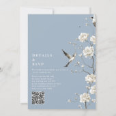 Invitation Dusty Blue Chinoiserie Floral QR Code Mariage (Dos)