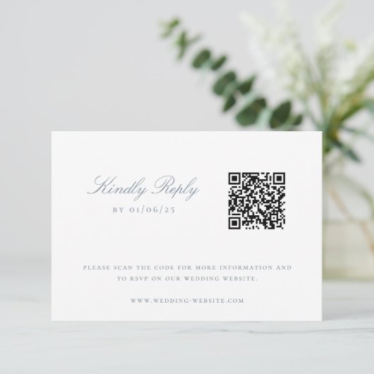 Invitation Dusty Blue Chinoiserie Mariage QR Code (Debout devant)