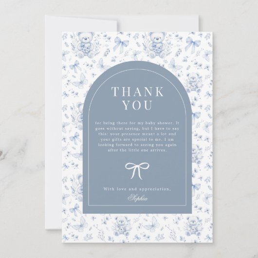 Invitation Dusty Blue Chinoiserie Teddy Bear Merci (Devant)