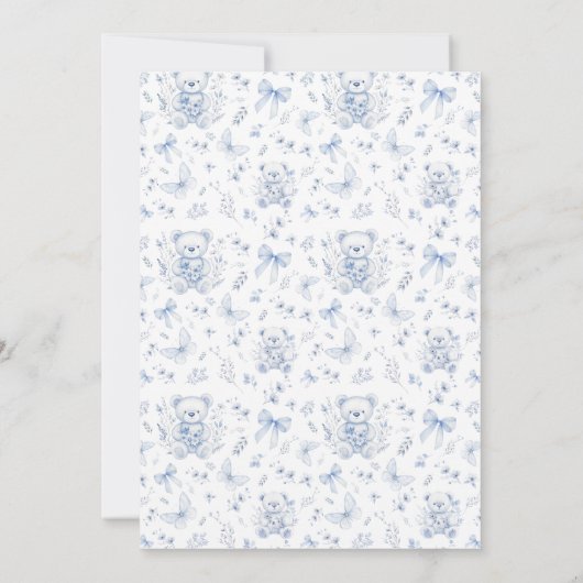 Invitation Dusty Blue Chinoiserie Teddy Bear Merci (Dos)