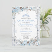 Invitation Dusty Blue Christmas Floral Snowflake Quinceañera (Debout devant)