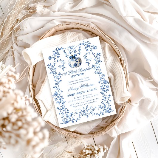 Invitation Dusty Blue Citrouille Fall Floral Boy Baby shower