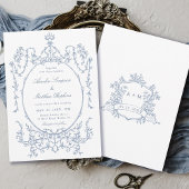 Invitation Dusty Blue Classic Floral Frame Mariage
