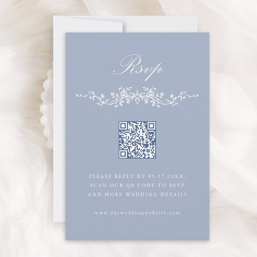 Invitation Dusty Blue Classic Français Floral Wedding RSVP