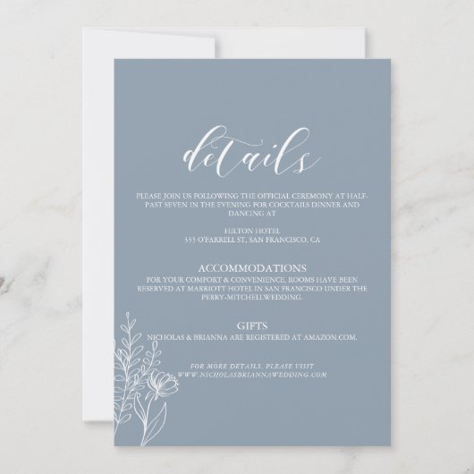 Invitation Dusty Blue Classic Minimal Modern Wedding Details (Devant)