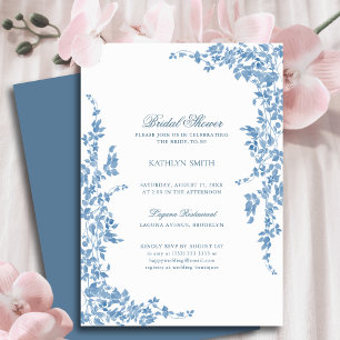 Invitation Dusty Blue Classic Vintage Floral Fête des mariées