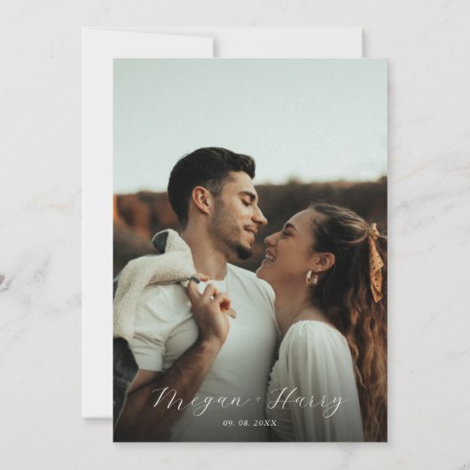 Invitation Dusty Blue Classy Script Mariage photo moderne (Dos)