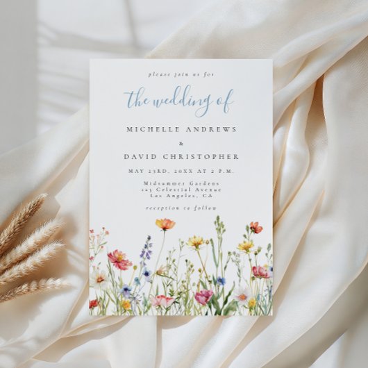 Invitation Dusty Blue Colorful Rustic Wildflower Wedding