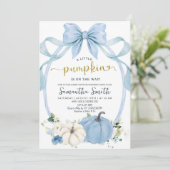Invitation Dusty Blue Coquette Baby shower Citrouille d'autom (Debout devant)