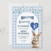Invitation Dusty Blue Coquette Little Bunny Floral Birthday (Devant)