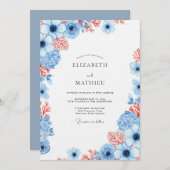 Invitation Dusty Blue Coral Bloom Wedding (Devant / Derrière)