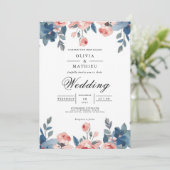 Invitation Dusty Blue & Coral Floral Romance Mariage (Debout devant)