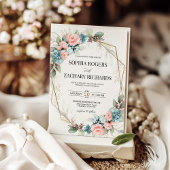 Invitation Dusty Blue Coral Pink Floral Geometric Wedding 