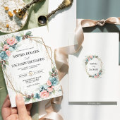 Invitation Dusty Blue Coral Pink Floral Geometric Wedding 