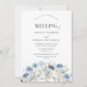 Invitation DUSTY Blue Cornflower Fleur sauvage Élégant mariag (Devant)