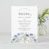 Invitation DUSTY Blue Cornflower Fleur sauvage Élégant mariag (Debout devant)