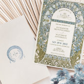 Invitation Dusty Blue Cornflower Mariage Art Nouveau Mucha