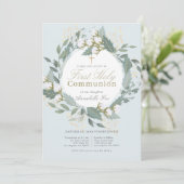 Invitation Dusty Blue Cotton Wreath First Holy Communion (Debout devant)