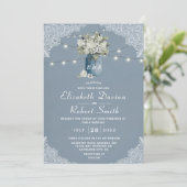 Invitation Dusty Blue Country Combiné Blanc Mariage dentelle (Debout devant)