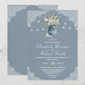 Invitation Dusty Blue Country Combiné Blanc Mariage dentelle (Devant / Derrière)