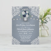 Invitation Dusty Blue Country Dentelle Mason Jar (Debout devant)