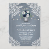 Invitation Dusty Blue Country Dentelle Mason Jar Dîner de rép (Devant / Derrière)