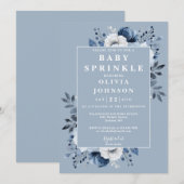 Invitation Dusty Blue Country Floral SprinkBaby shower (Devant / Derrière)