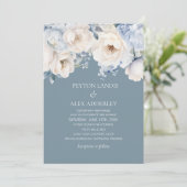 Invitation Dusty Blue Cream Blanc Floral Mariage (Debout devant)