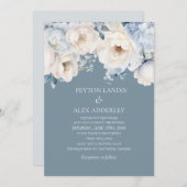 Invitation Dusty Blue Cream Blanc Floral Mariage (Devant / Derrière)