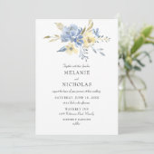Invitation Dusty Blue + Cream Floral Mariage (Debout devant)
