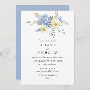 Invitation Dusty Blue + Cream Floral Mariage