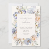 Invitation Dusty Blue Cream Floral Mariage (Devant)