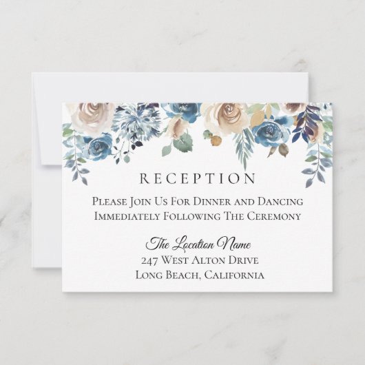 Invitation Dusty Blue Cream Floral Mariage Réception (Devant)