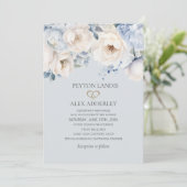 Invitation Dusty Blue Cream White Floral Mariage or (Debout devant)