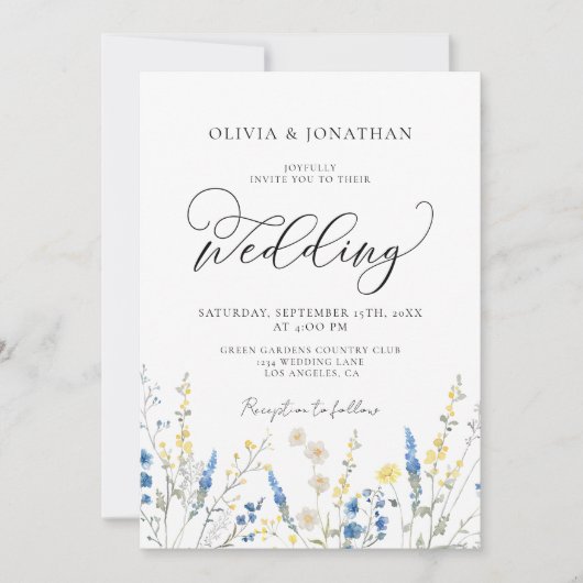 Invitation Dusty Blue Dainty All in 1 Budget QR Code Mariage (Devant)