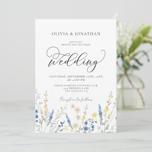 Invitation Dusty Blue Dainty All in 1 Budget QR Code Mariage (Debout devant)