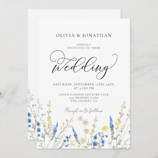 Invitation Dusty Blue Dainty All in 1 Budget QR Code Mariage (Devant / Derrière)