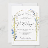Invitation Dusty Blue Dainty Gold All in 1 Budget QR Mariage (Devant)