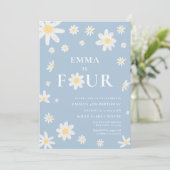 Invitation Dusty Blue Daisy Quatrième 4ème anniversaire (Debout devant)