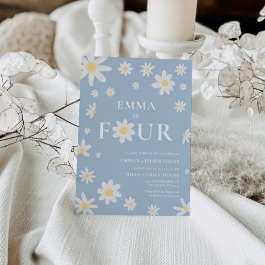 Invitation Dusty Blue Daisy Quatrième 4ème anniversaire