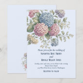 Invitation Dusty Blue Delicate Hydrangea Flowers Wedding (Devant / Derrière)