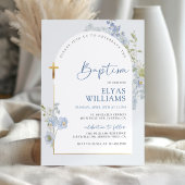 Invitation Dusty Blue Delphinium Floral Arché Boy Baptême