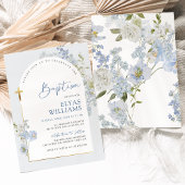 Invitation Dusty Blue Delphinium Floral Arché Boy Baptême