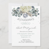 Invitation Dusty Blue Disco Ball Floral Bat mitzvah (Devant)