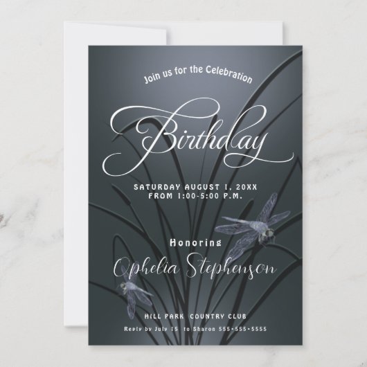 Invitation Dusty Blue Dragonfly Anniversaire (Devant)