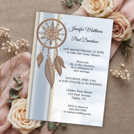 Invitation Dusty Blue Dreamcatcher Réception de mariage uniqu